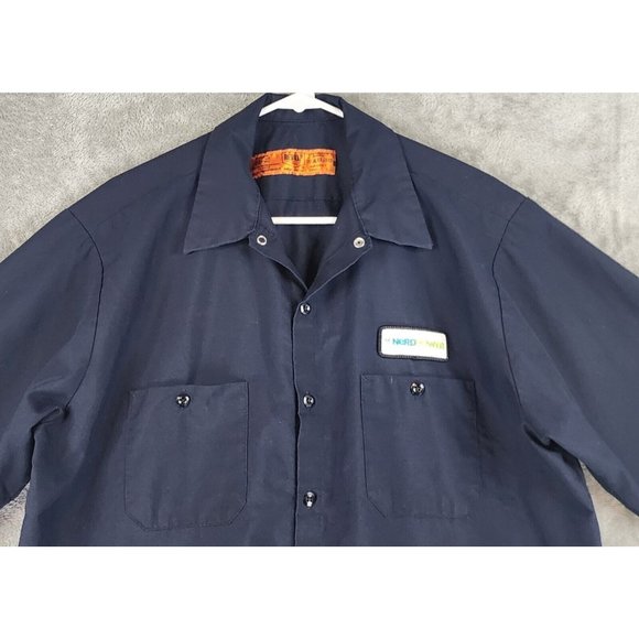 Red Kap Shirt Mens XLarge Blue Work Wear Nerd Power Patch Button up Short Sleeve - Picture 6 of 9